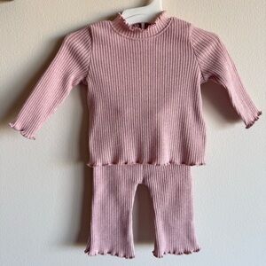 Old Navy 0-3 Months Baby Girl Ribbed Pink Flared Pants Outfit 2PC Set